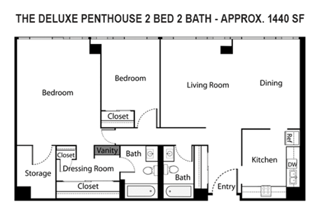Floor plan for 2 beds, 2 baths, 1440 sqft